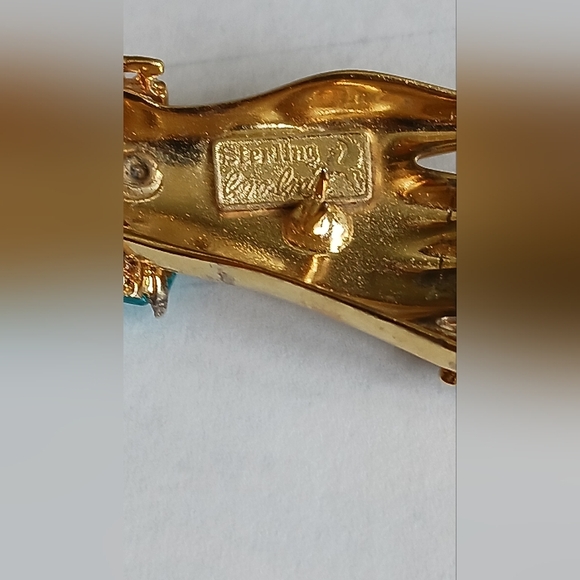 Vintage 1940 Cora Craft Sterling Enamel Fur Clip With Aquamarine Rhinestone - Picture 5 of 6